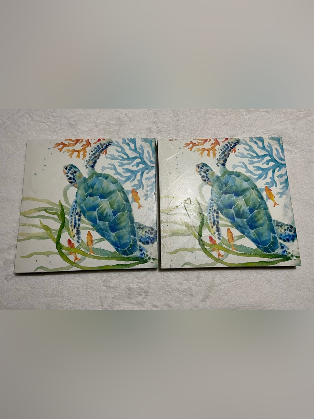 Sea Life Serenade IV-2 Turtle Canvas Wall Art Prints-12”x12”